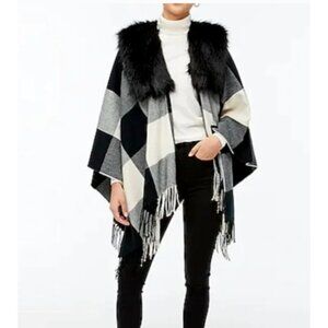 New J.Crew Faux-fur plaid cape-scarf, shawl, wrap